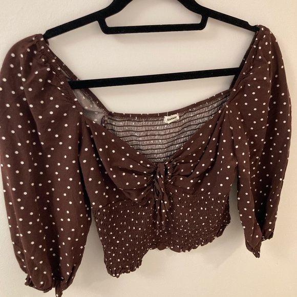 Garage - Brown & White Polka Dot cropped blouse - Picture 2 of 3